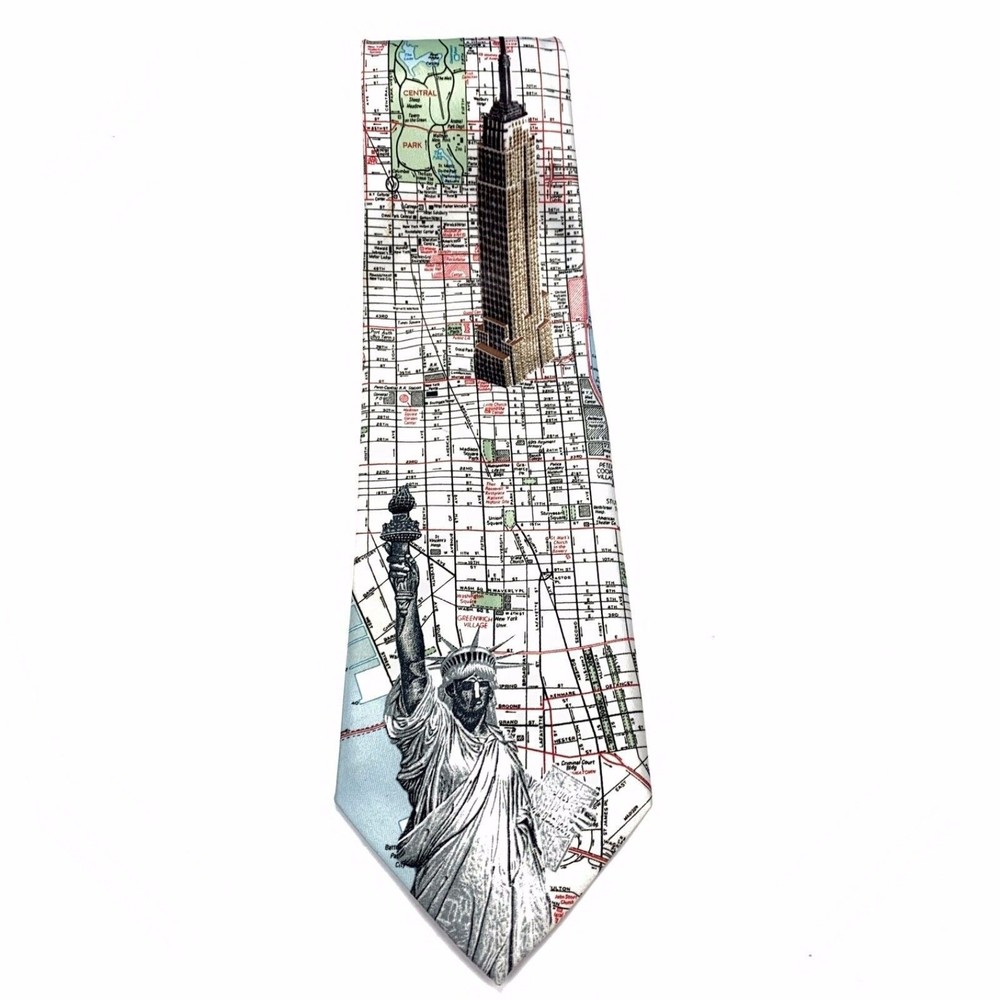 Rene Chagal New York City Tie NY Empire State Statue of Liberty Map Necktie 56"